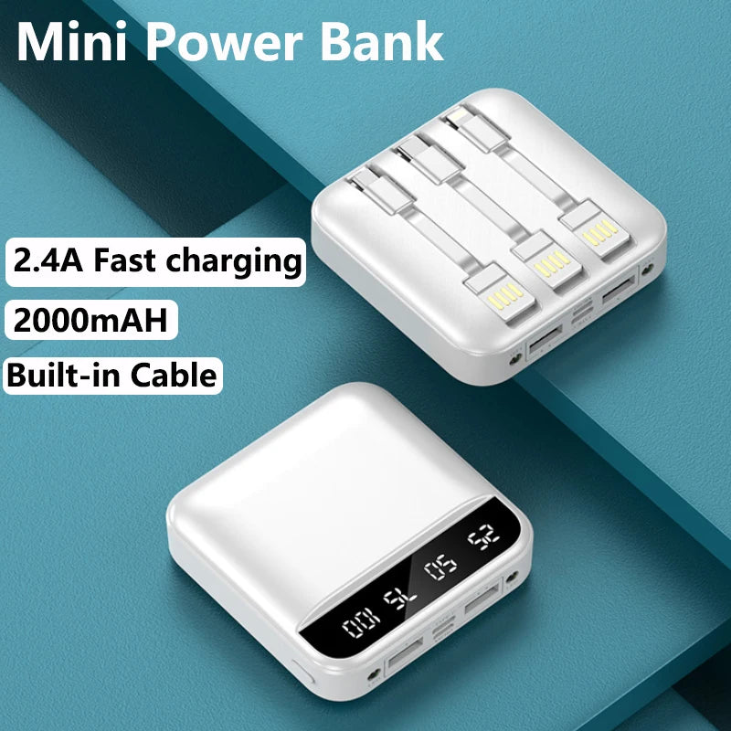 10000/20000mAh Fast Charging Power Display Built-in Cable dual LED Lighting Mini Protable Power Bank For iPhone Samsung Huawei