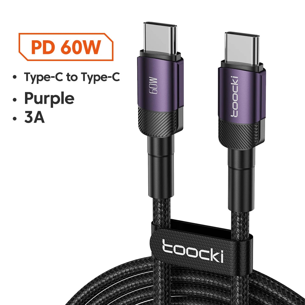 Toocki 100W USB C To Type C Cable PD3.0 Fast Charging Charger Cable Data Cord For Macbook Huawei Xiaomi POCO Samsung USB-C Cable